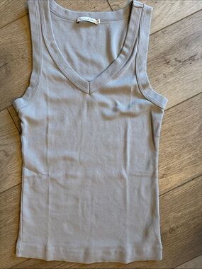 Michael Stars V-Neck Ribbed Tank - Light Taupe